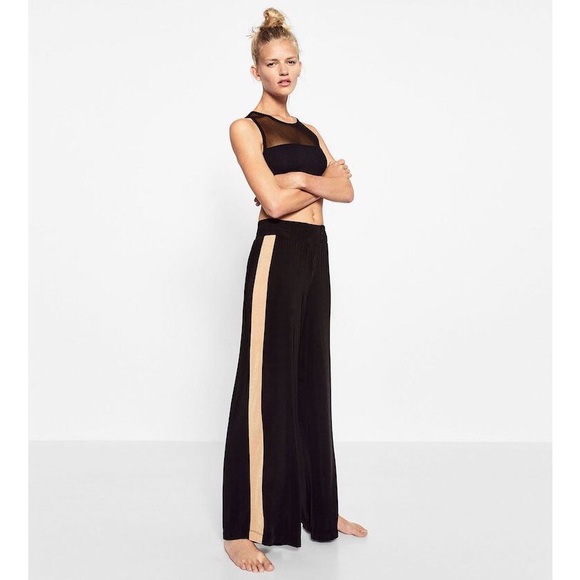 Zara Pants - ZARA Black & Tan Side Stripe Pants Wide Leg
